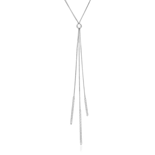 Sterling Silver 28 inch Lariat Necklace with Textured Bar Dangles