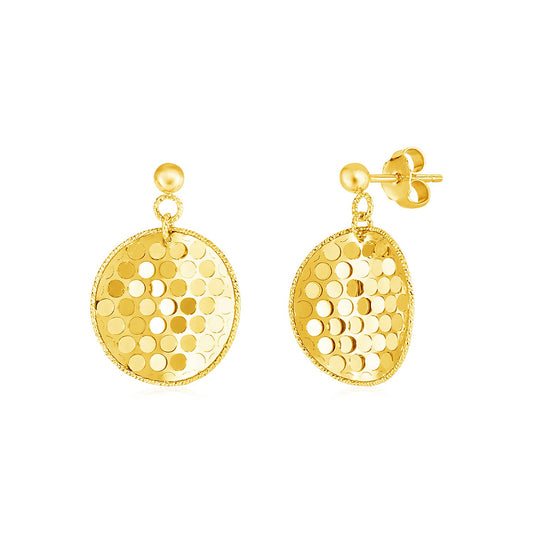 Textured Round Drop Earrings 14k Yellow Gold