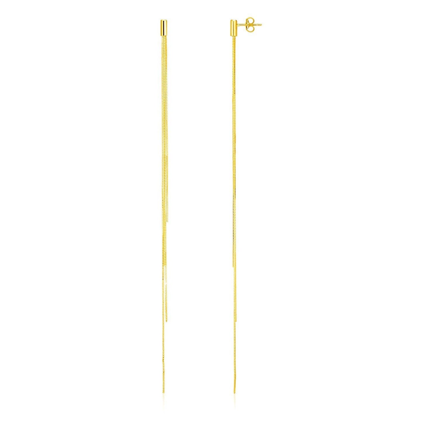 14k Yellow Gold Long Chain Post Earrings