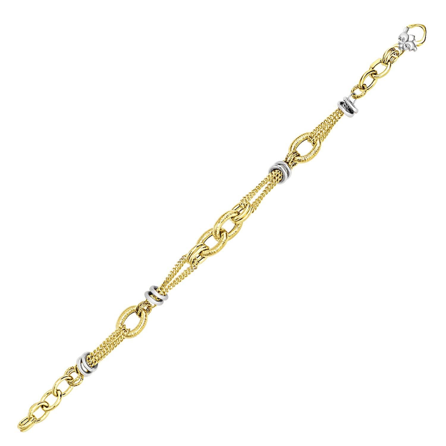 14k Two-Tone Gold Double Strand Textured Link Bracelet
