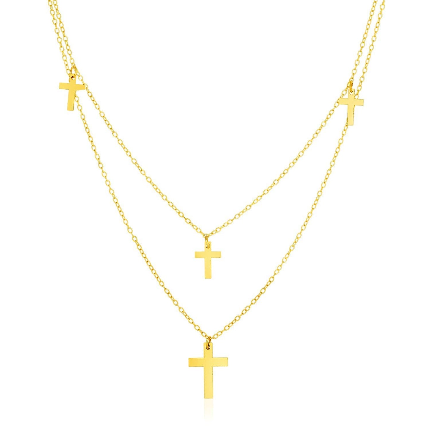14k Yellow Gold 18 inch Two Strand Necklace with Crosses – IceTrends