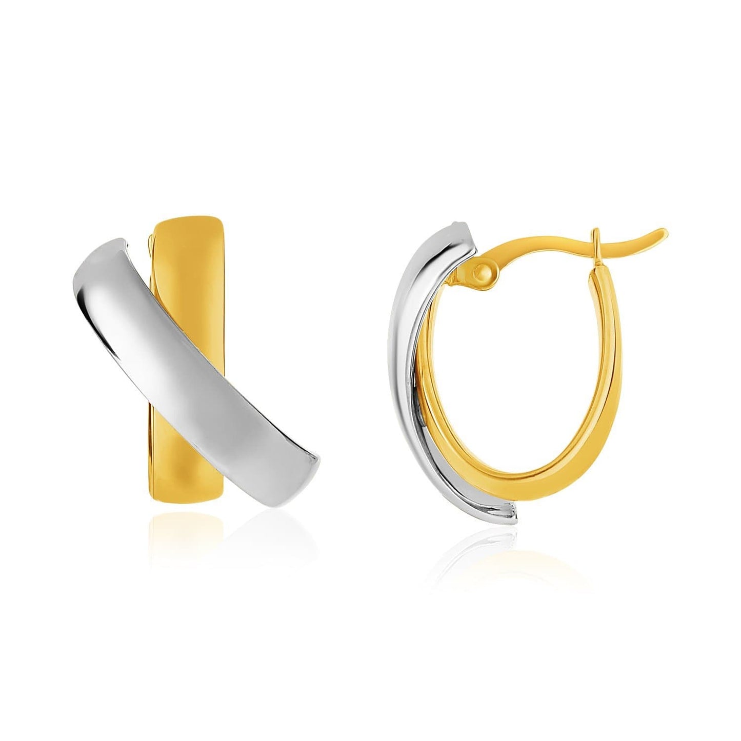 14k Two-Tone Gold X Design Hoop Style Earrings