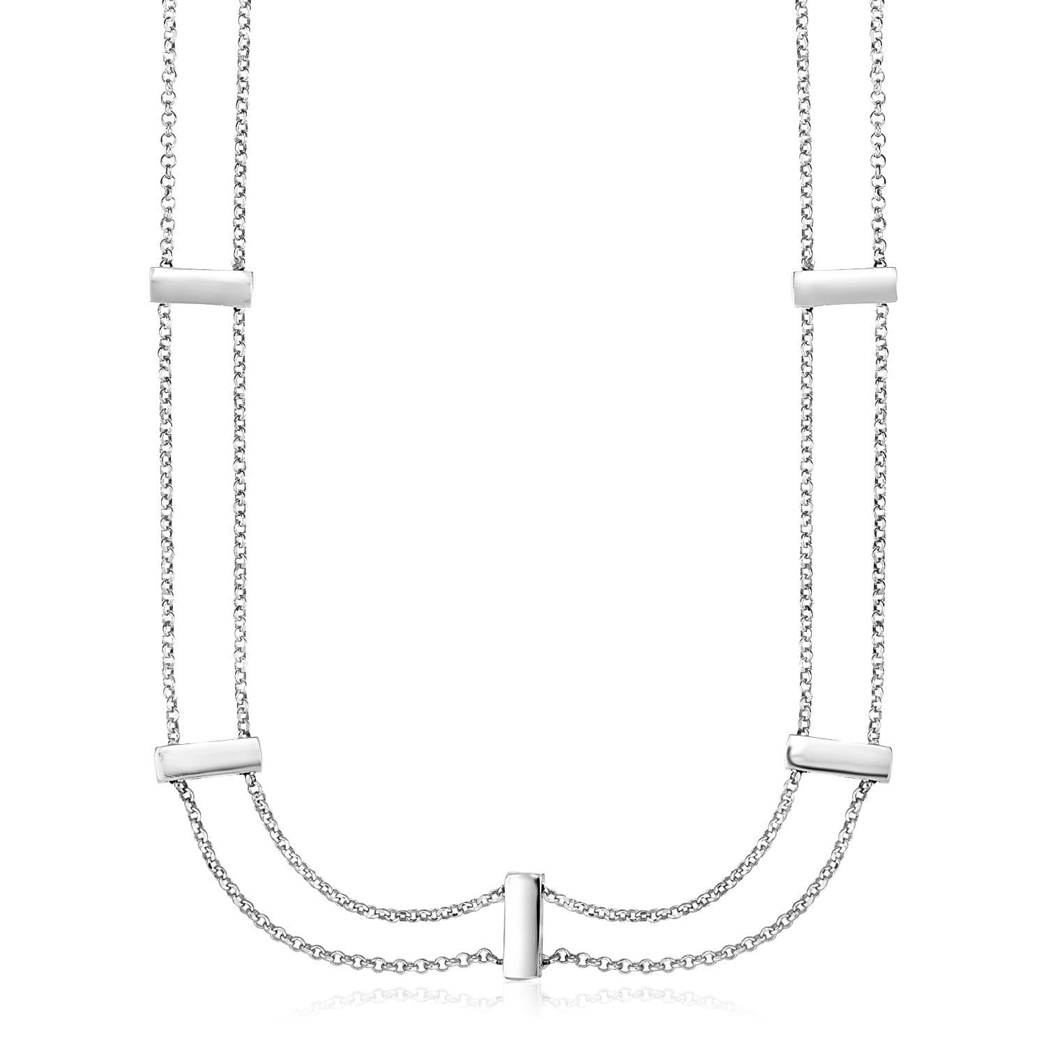 Sterling Silver 16 inch Two Strand Necklace with Polished Bars