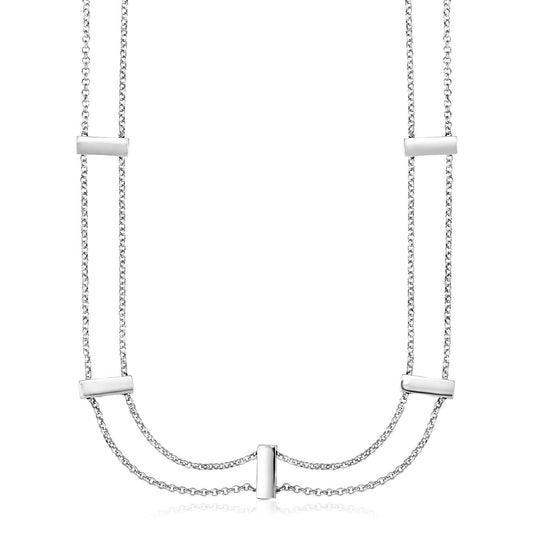 Sterling Silver 16 inch Two Strand Necklace with Polished Bars