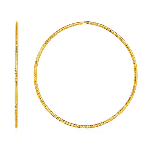 Large Textured Endless Hoops in 14k Yellow Gold