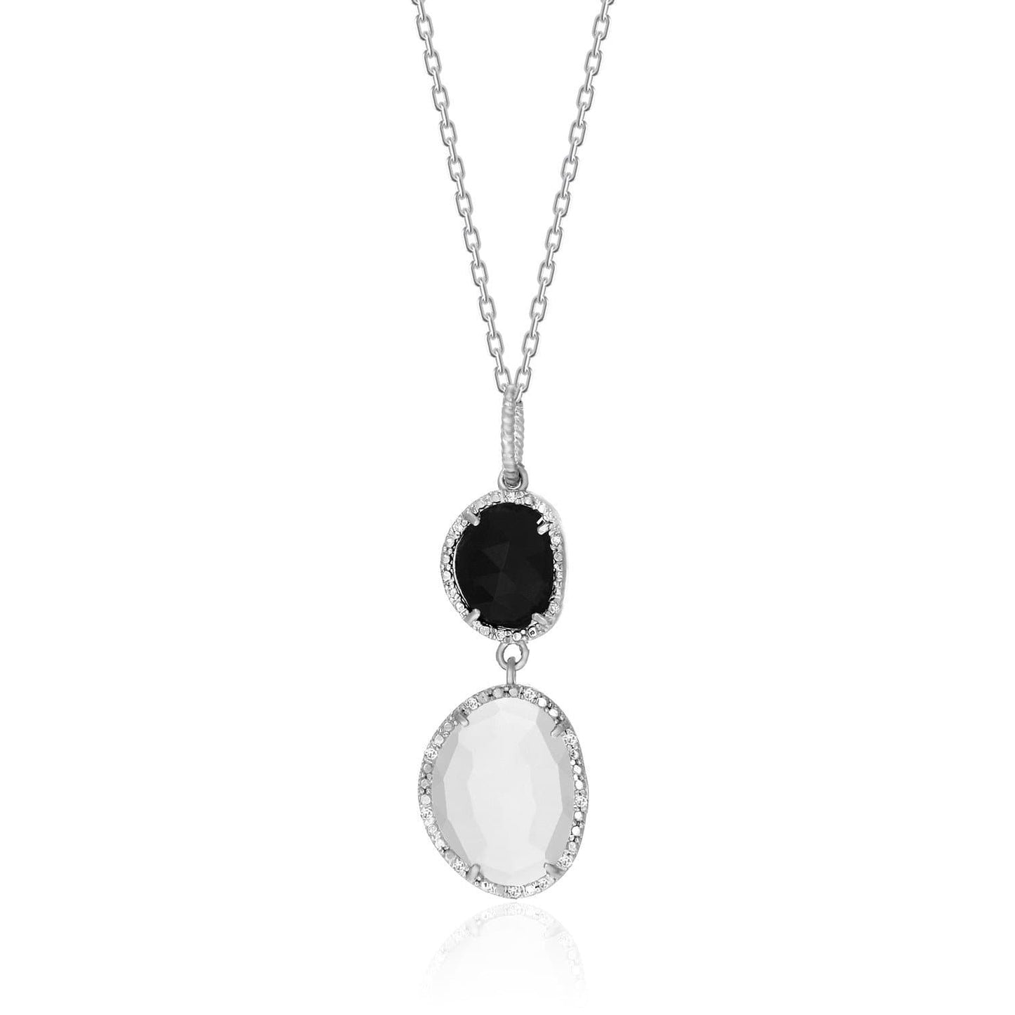 Sterling Silver Diamond Bordered Moonstone and Black Onyx Pendant