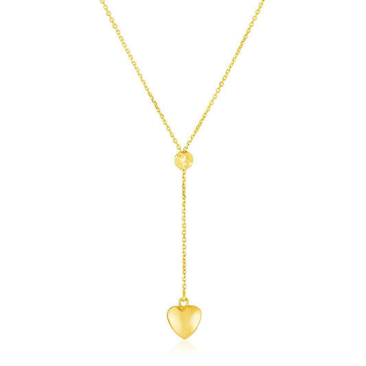 14k Yellow Gold Lariat Style Necklace with Heart