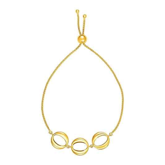 Adjustable Bracelet with Shiny Open Circles in 14K Yellow Gold