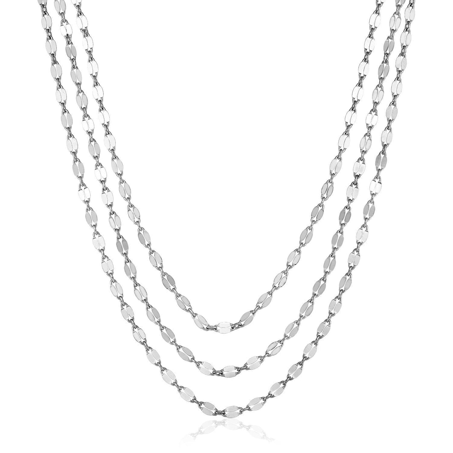 Sterling Silver 16 inch Three Strand Necklace with Polished Ovals