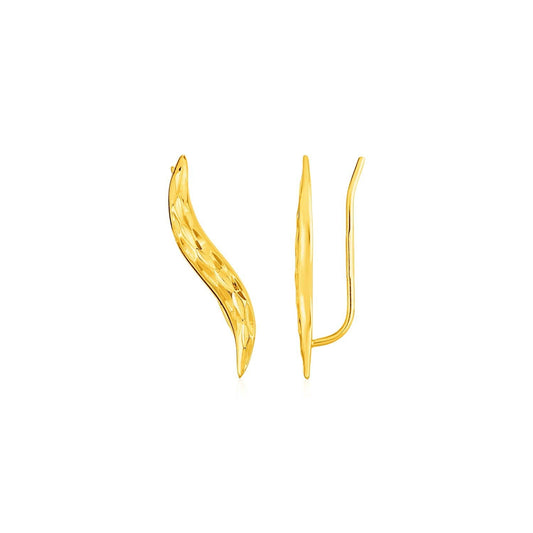 Textured Leaf Climber Earrings in 14k Yellow Gold