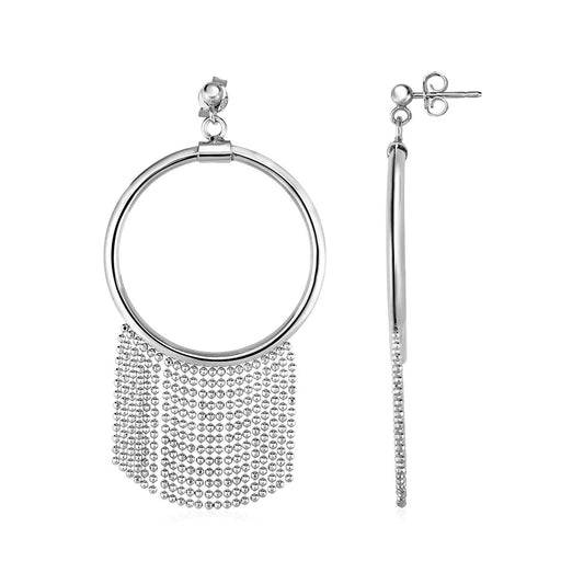 Polished Ring Earrings with Chain Tassels in Sterling Silver