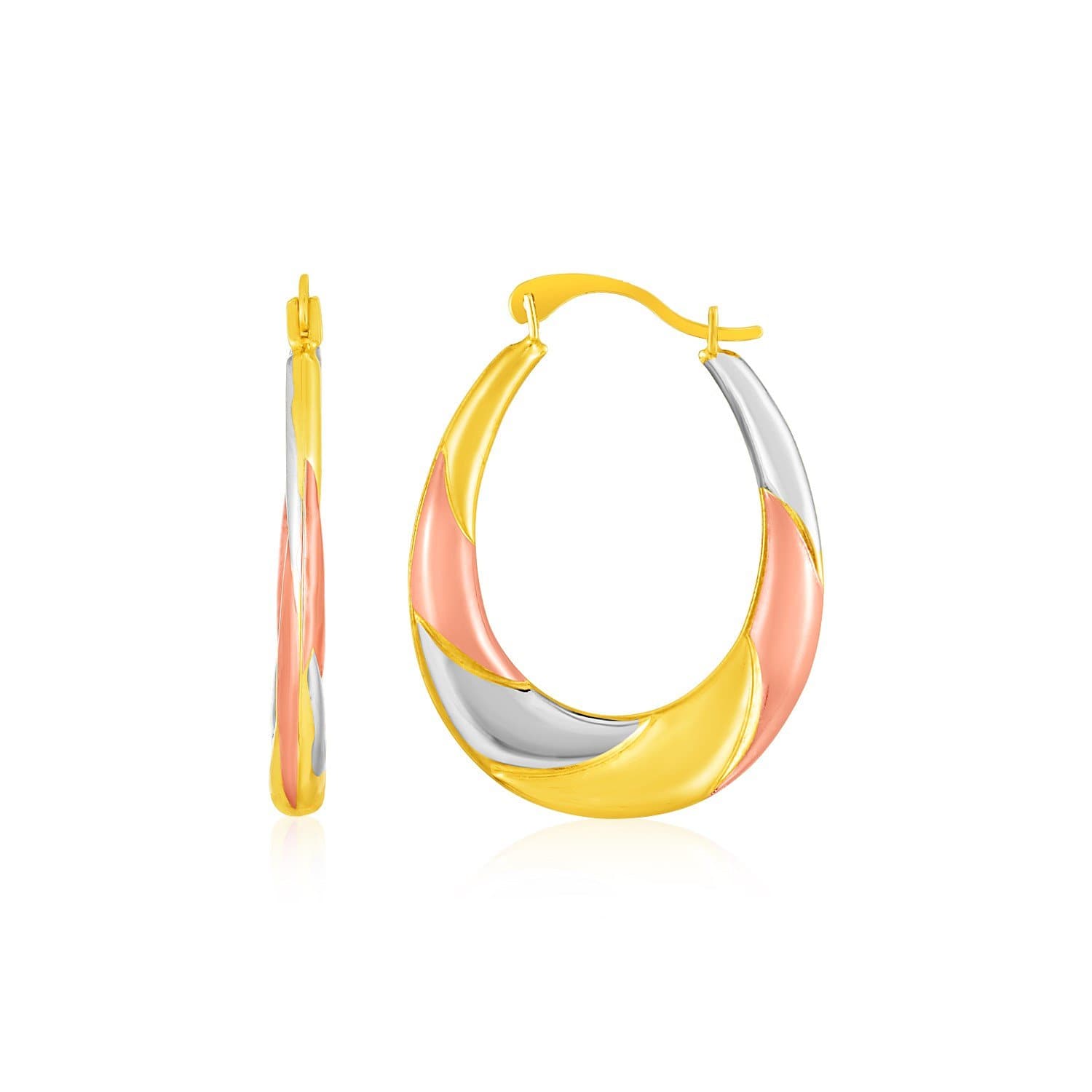14k Tri Toned Gold Twisted Hoop Earrings