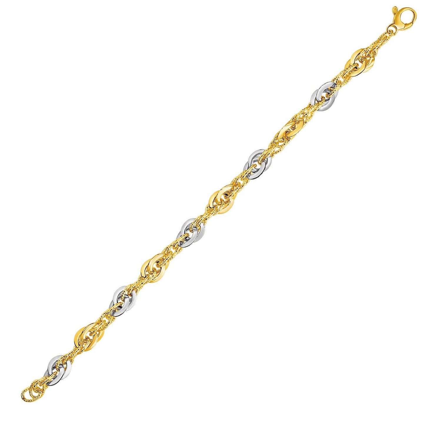 14k Two-Tone Yellow and White Gold Double Link Textured Bracelet