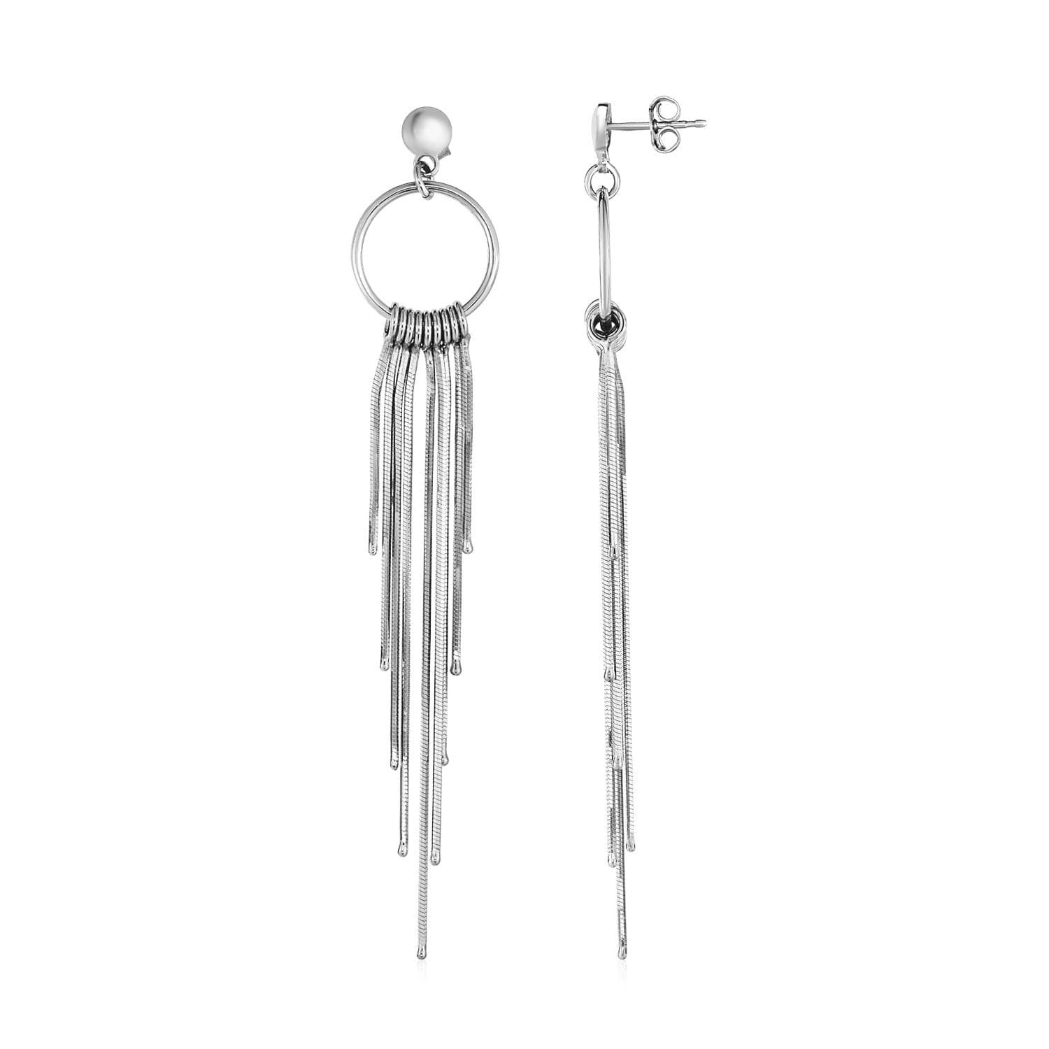 Earrings with Circles and Wire Tassels in Sterling Silver