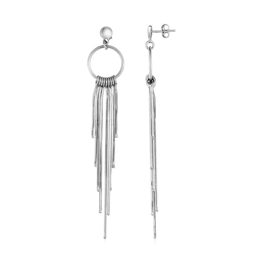 Earrings with Circles and Wire Tassels in Sterling Silver