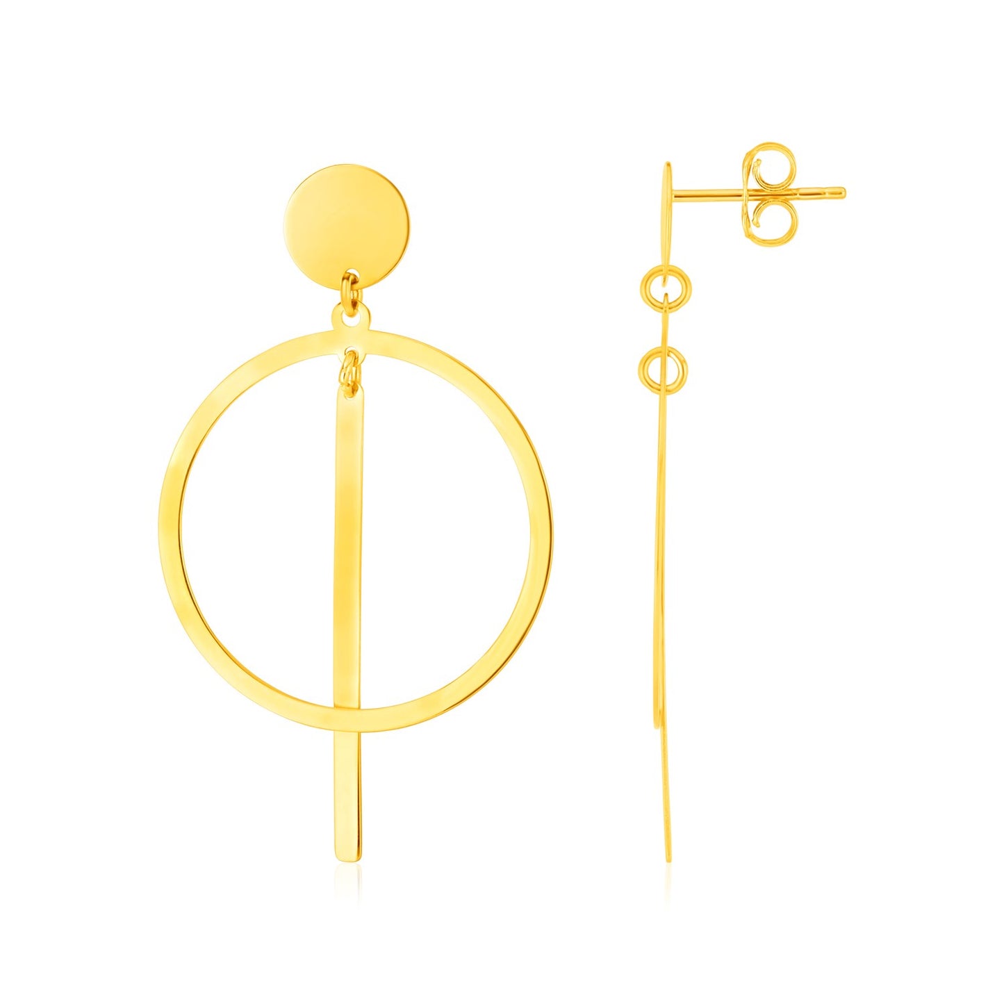 Circle and Bar Earrings in 14K Yellow Gold
