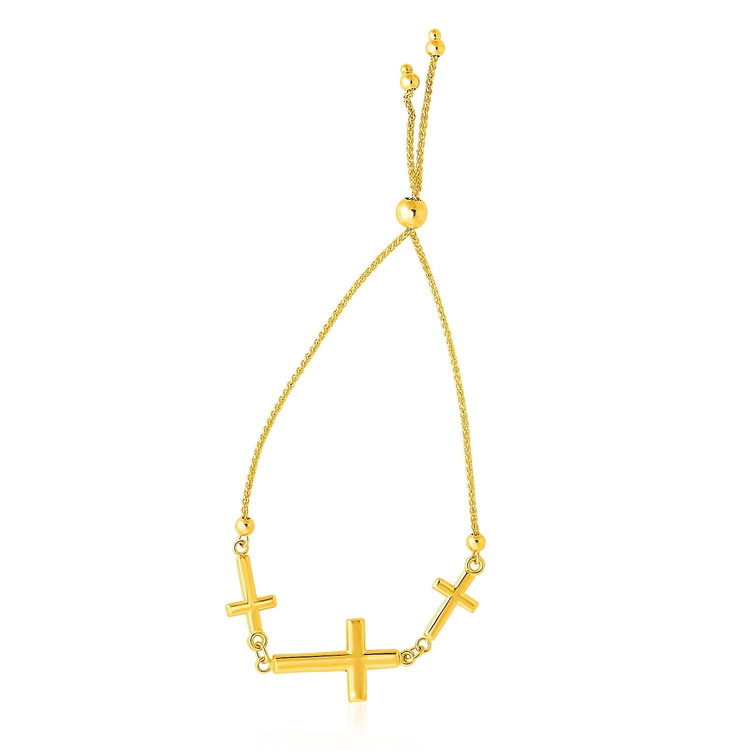 14k Yellow Gold Adjustable Bracelet with Three Crosses
