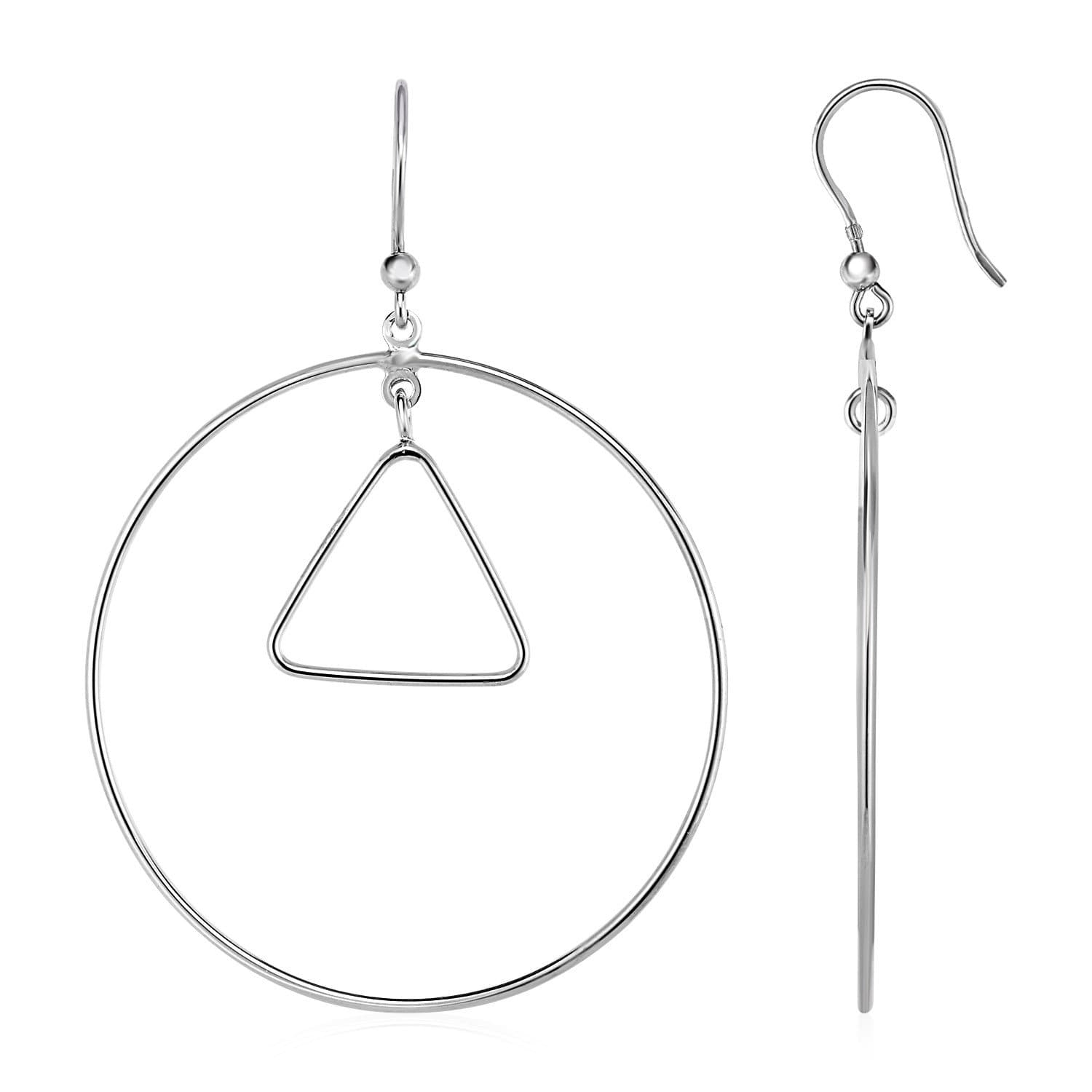 Earrings with Polished Circle and Triangle Drops in Sterling Silver