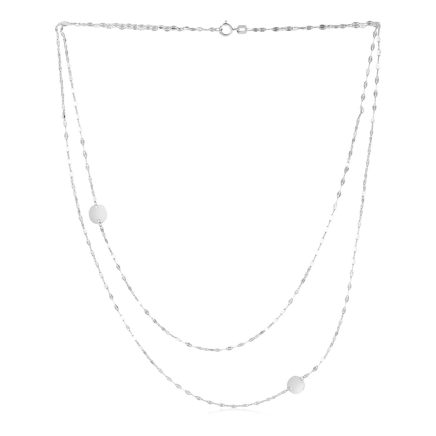 14k White Gold Two Strand Necklace with Disc