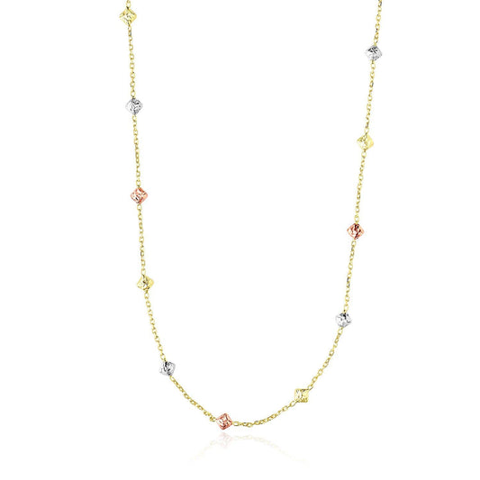 14k Tri-Color Gold Necklace with Faceted Diamond Shape Stations