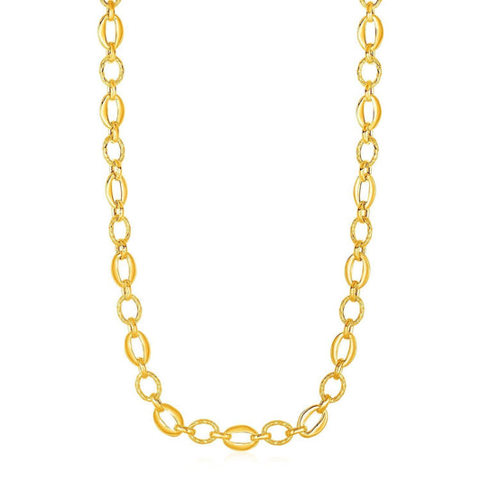 Shiny and Textured Oval Link Necklace in 14K Yellow Gold