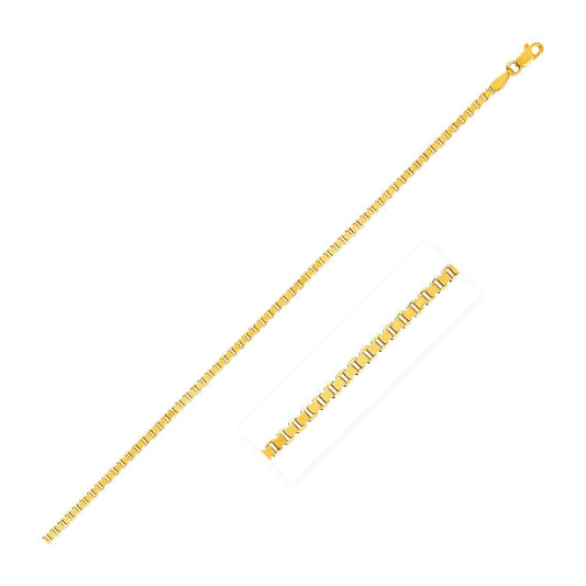 2.0mm 14k Yellow Gold Semi Solid Box Chain
