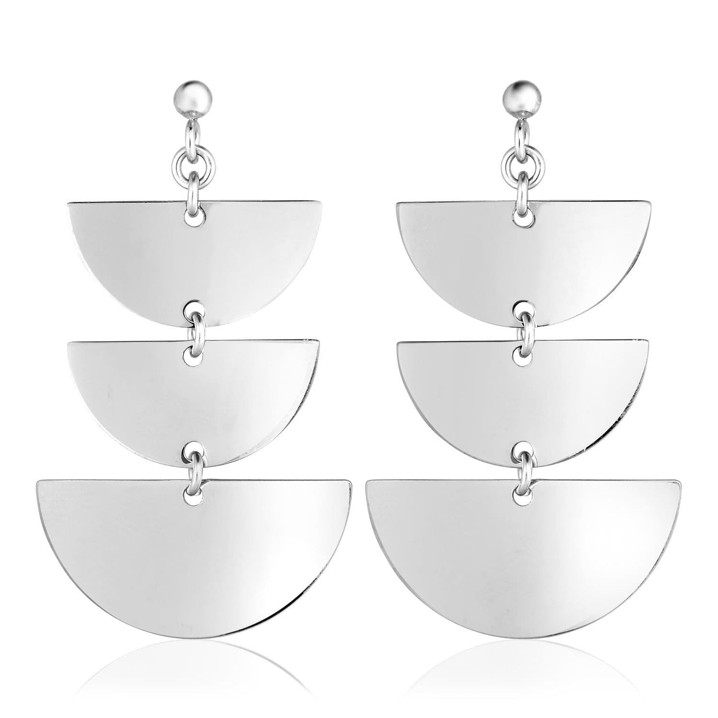 Sterling Silver Dangle Earrings with Three Polished Half Circles