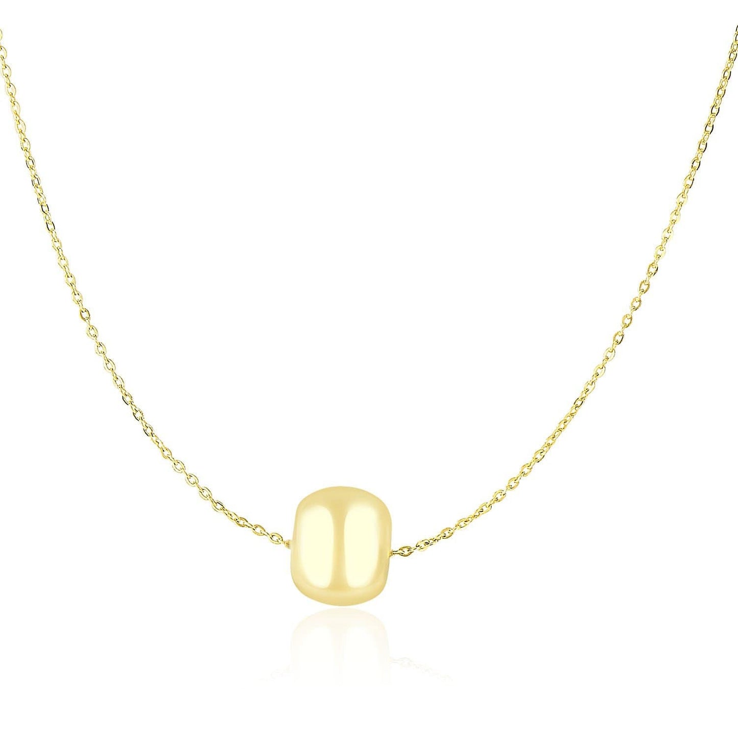 14k Yellow Gold Necklace with Shiny Barrel Bead Charm