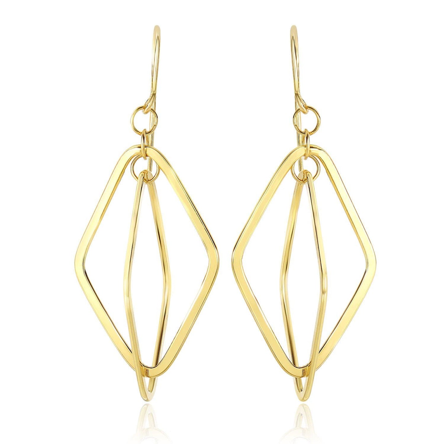 14k Yellow Gold Flat Open Diamond Interlaced Style Drop Earrings