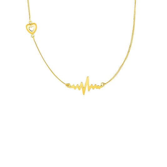 Necklace with Heart and Wave in 14k Yellow Gold