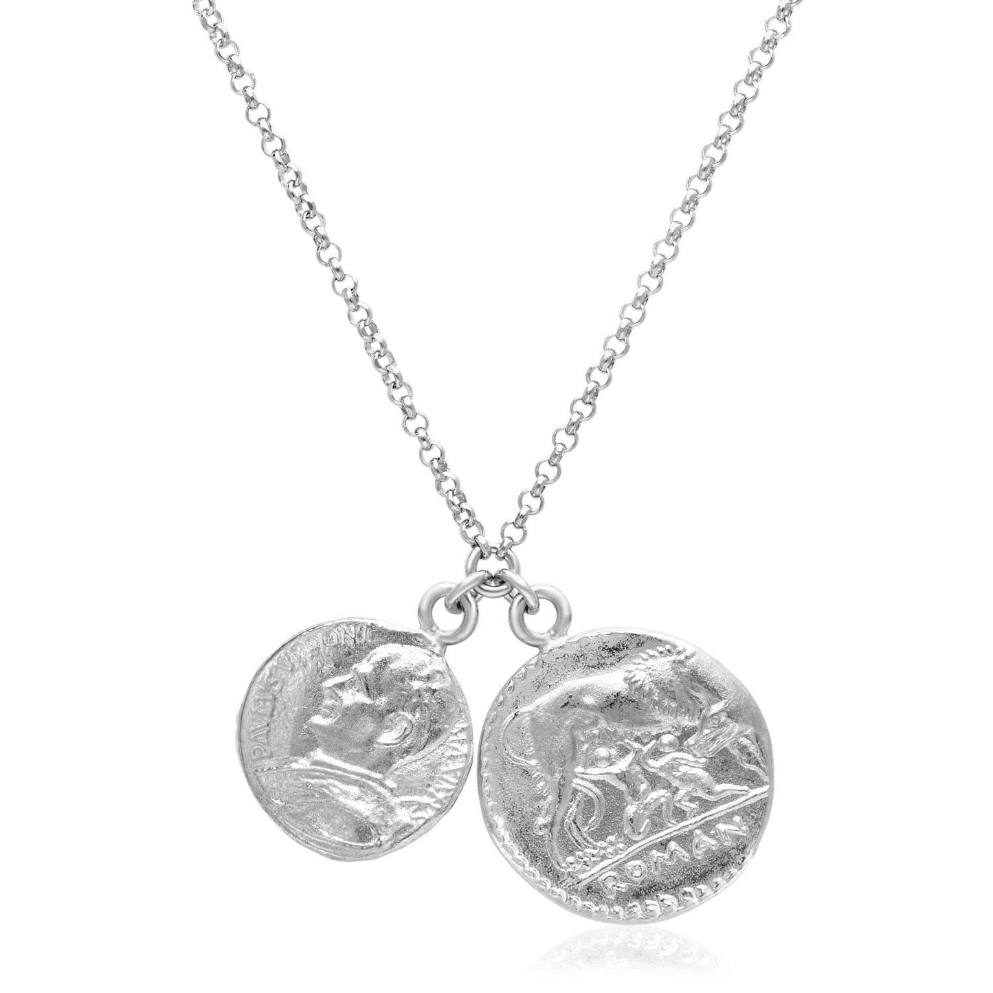 Sterling Silver 20 inch Necklace with Two Roman Coins