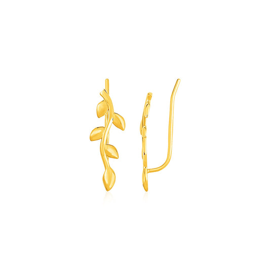 Leaf Ear Climbers in 14k Yellow Gold