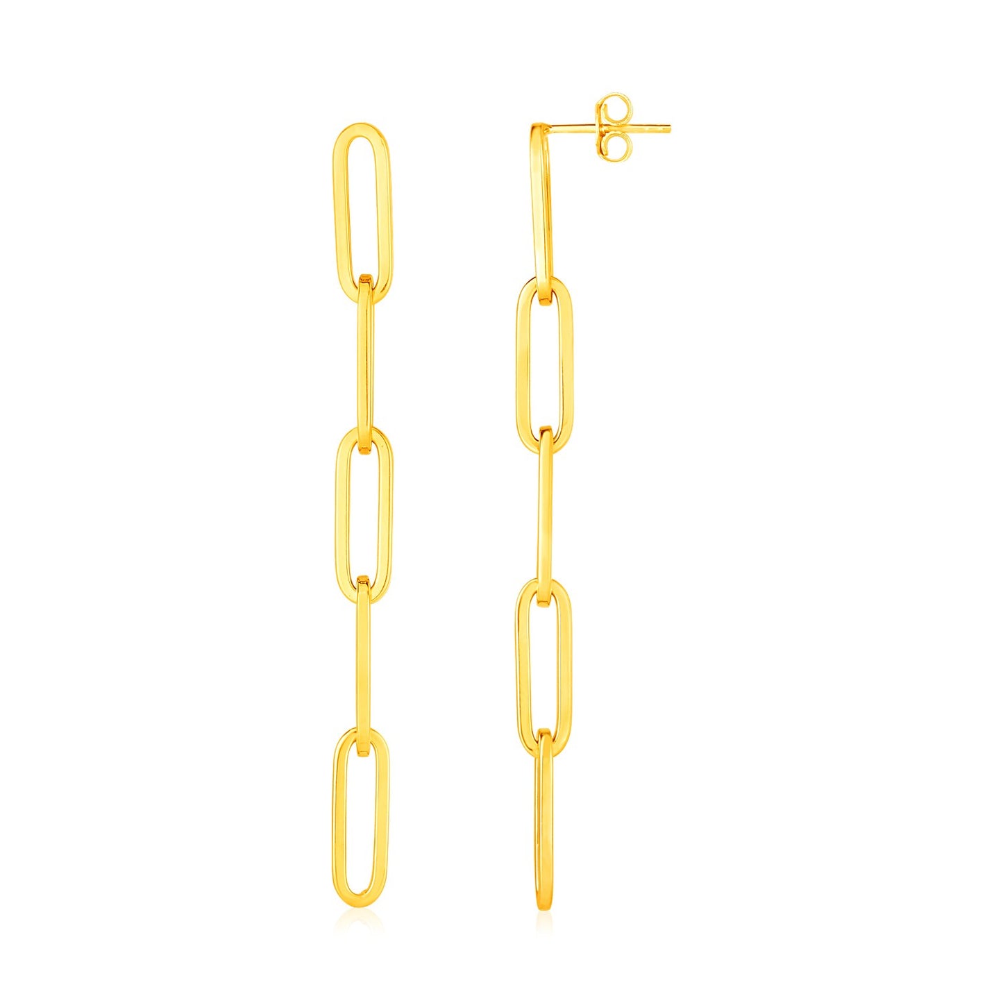 Long Paperclip Chain Earrings in 14K Yellow Gold