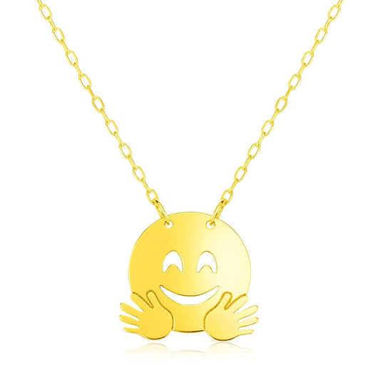 14k Yellow Gold Necklace with Hugs Emoji Symbol