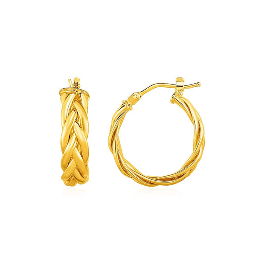 Shiny Braided Hoop Earrings in 14k Yellow Gold