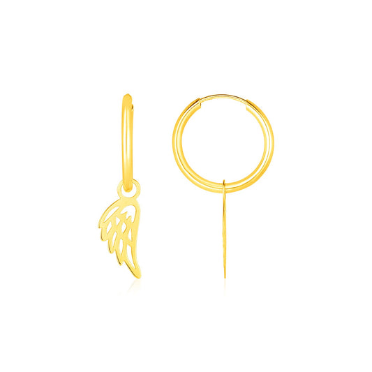 Wing Charm Hoops in 14K Yellow Gold