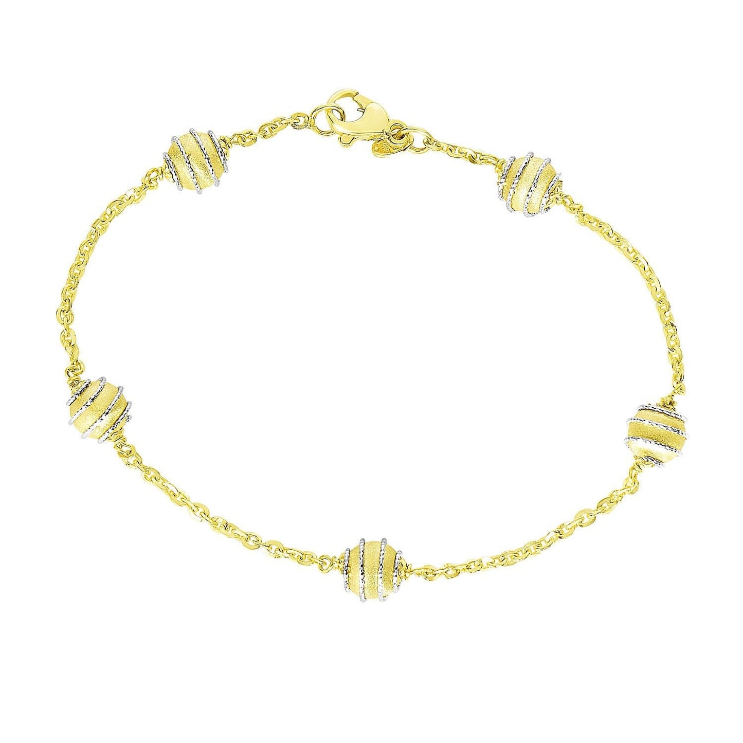 14k Two-Tone Gold Bracelet with Coil Embellished Ball Stations