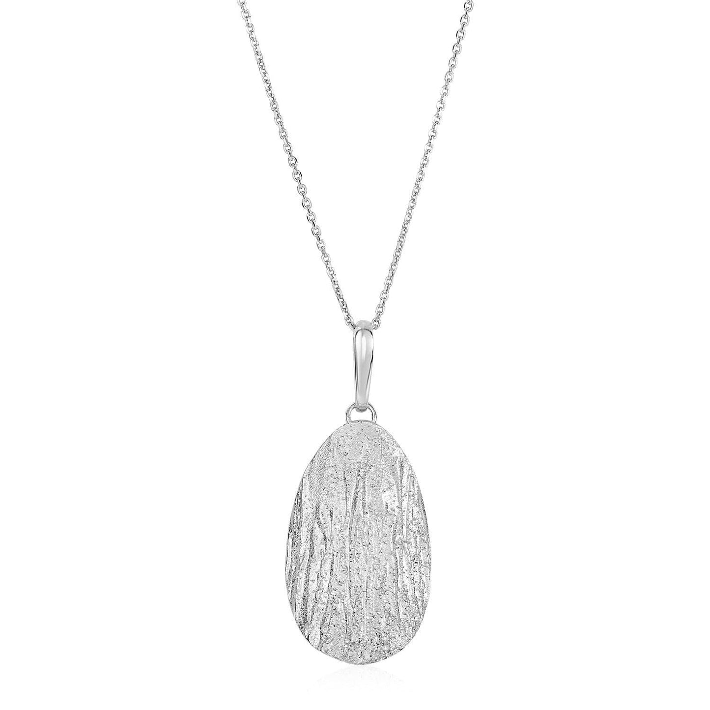 Textured Oval Pendant with White Finish in Sterling Silver