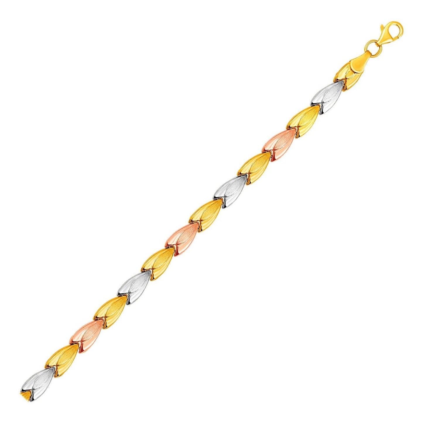 Graduated Flower Link Bracelet in 14k Tri Color Gold
