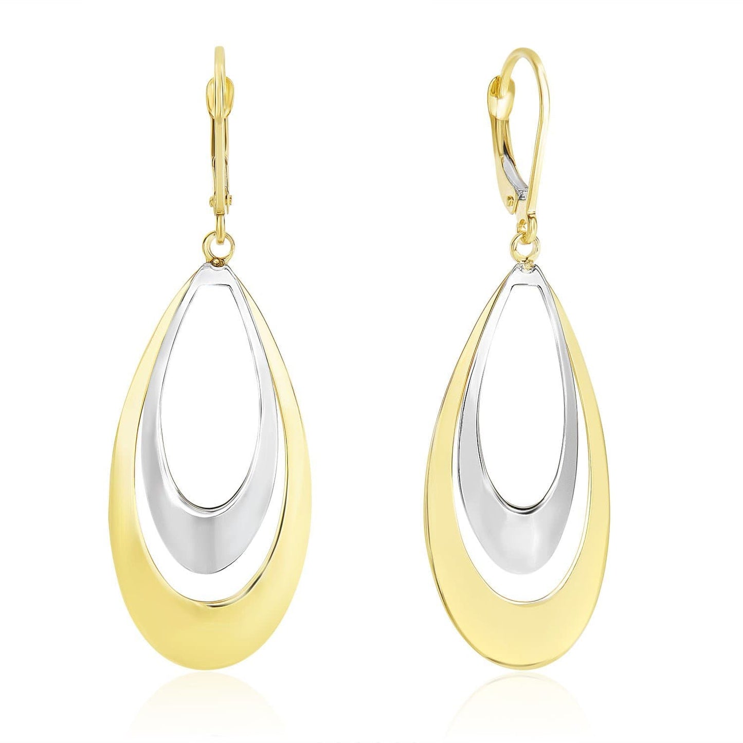 14K Two-Tone Gold Graduated Open Double Teardrop Earrings
