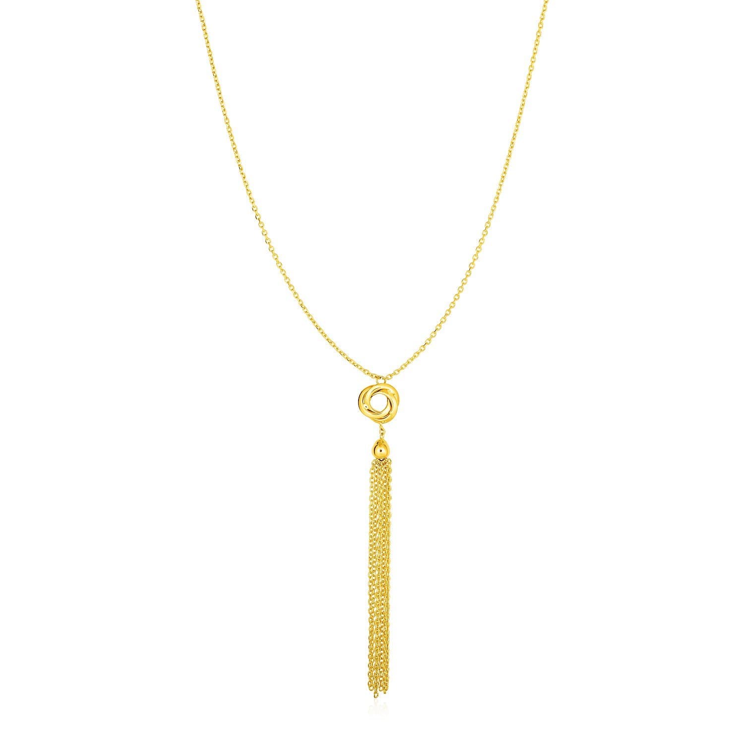 Necklace with Tassel and Love Knot Pendant in 14k Yellow Gold