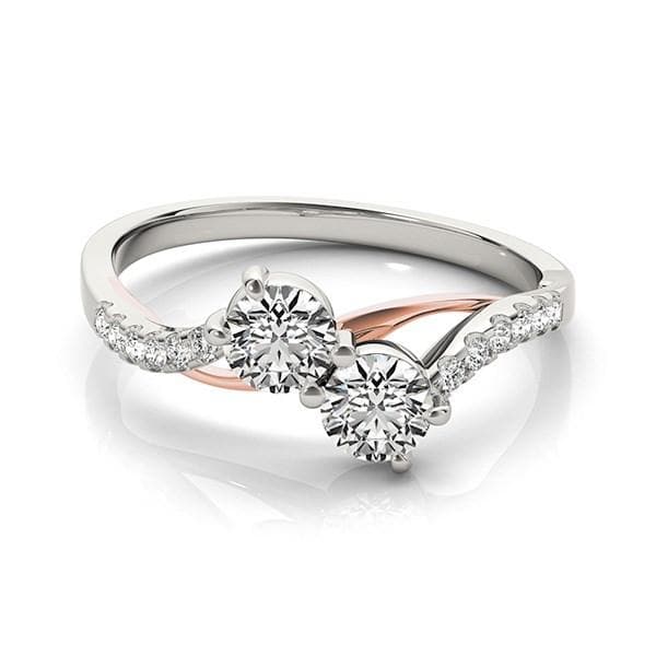 Round Two Stone Diamond Ring with Curved Band in 14K White And Rose Gold (5/8 ct. tw.)