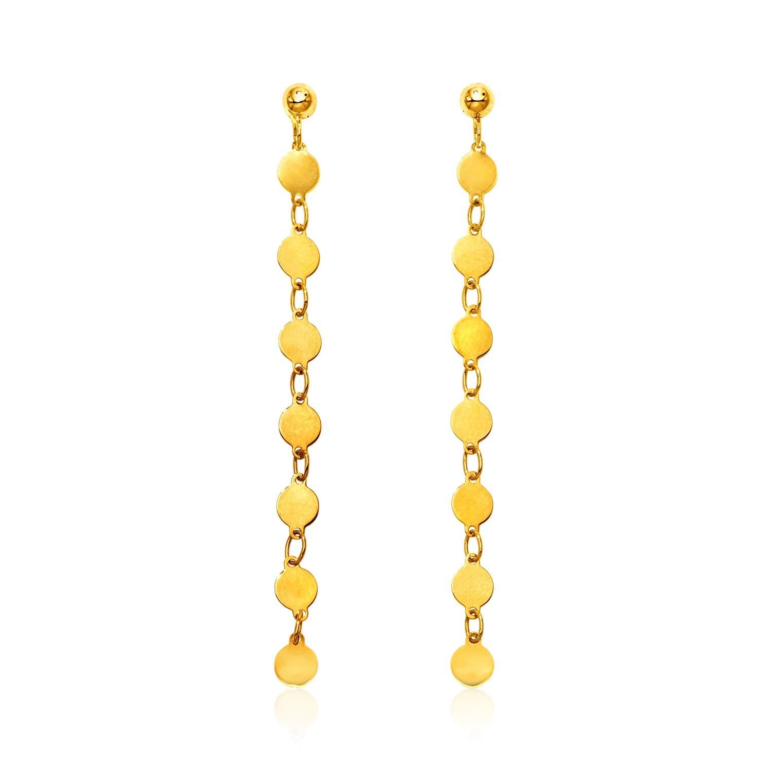 14k Yellow Gold Long Post Earrings with Polished Circles