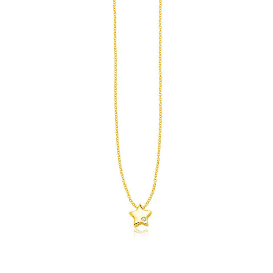 14k Yellow Gold Polished Star Necklace with Diamond