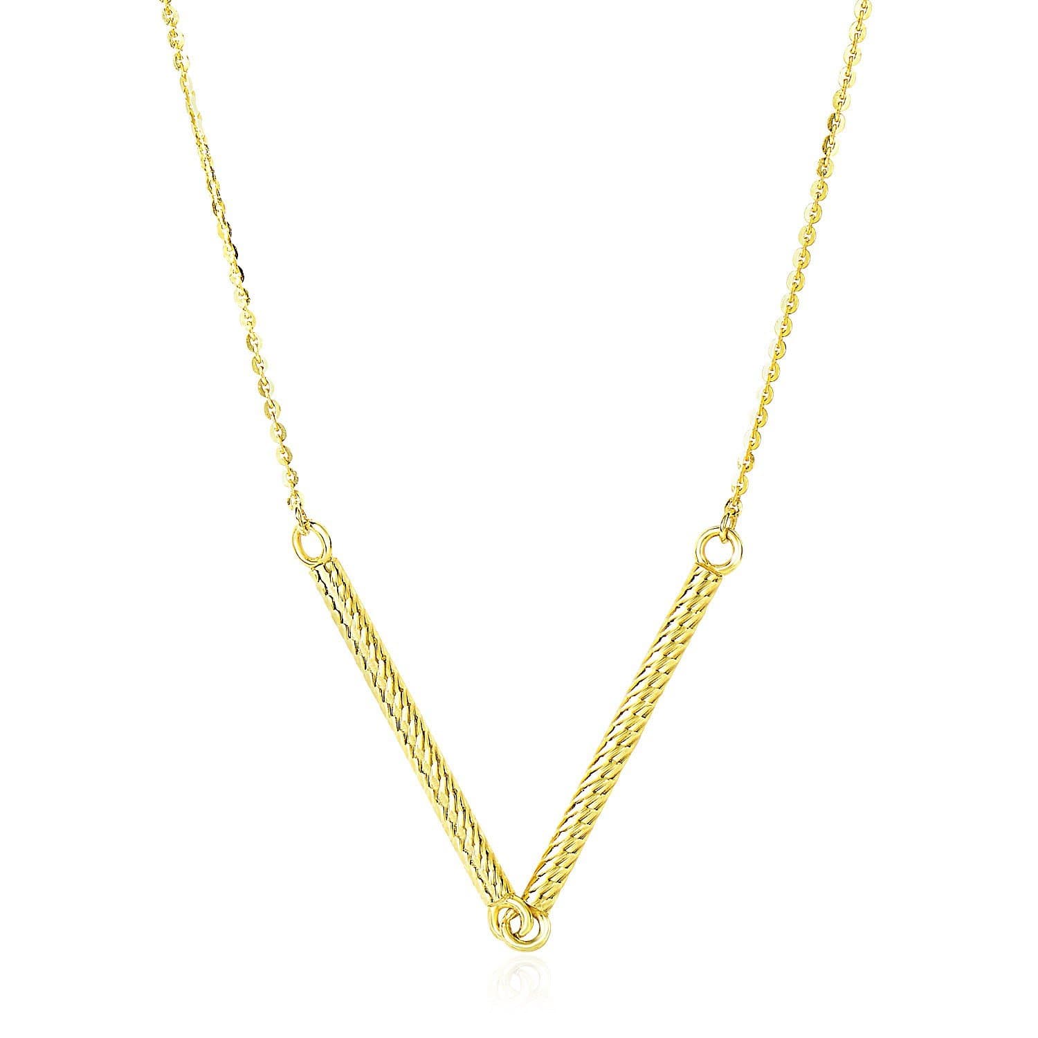 14k Yellow Gold Chain Necklace with Two Connected Thin Bar Pendant