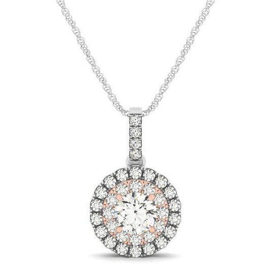 Round Shape Halo Diamond Pendant in 14K White and Rose Gold (1/2 ct. tw.)