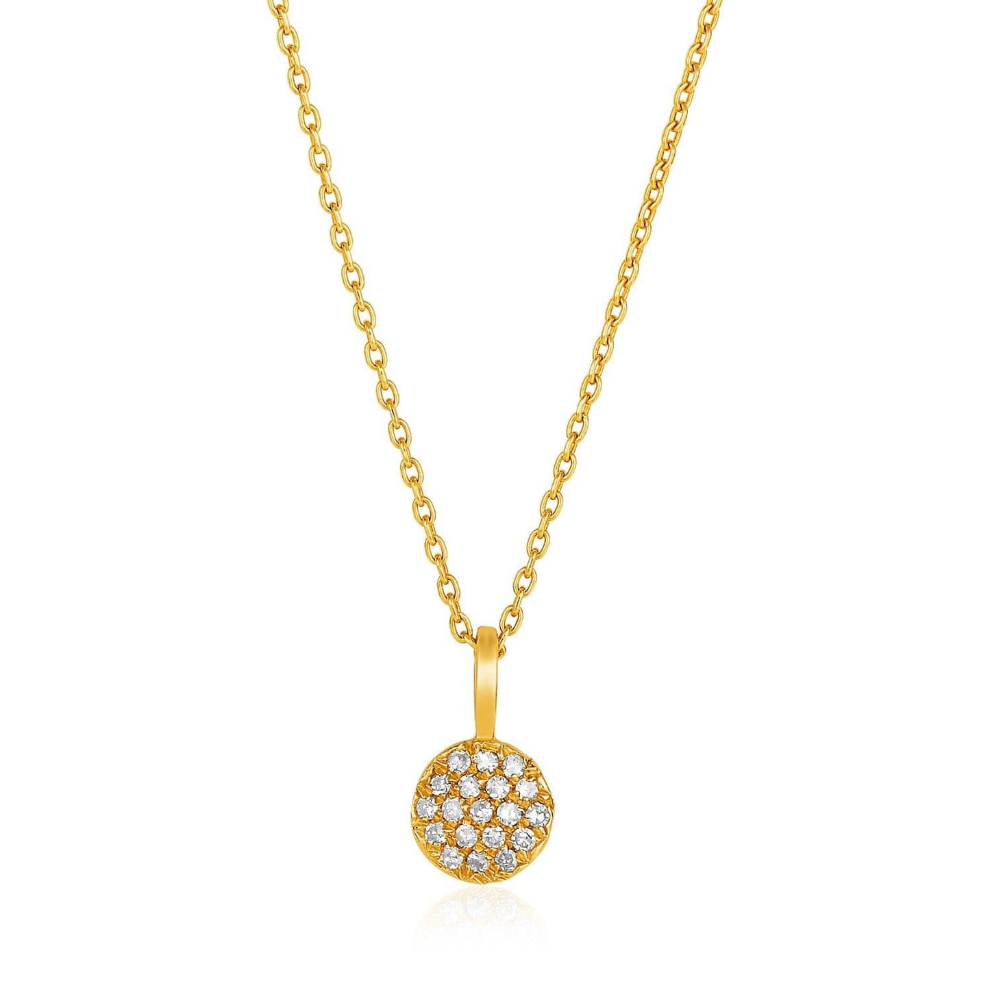 14K Yellow Gold 16 inch Necklace with Gold and Diamond Circle Pendant (1/10 ct. tw.)