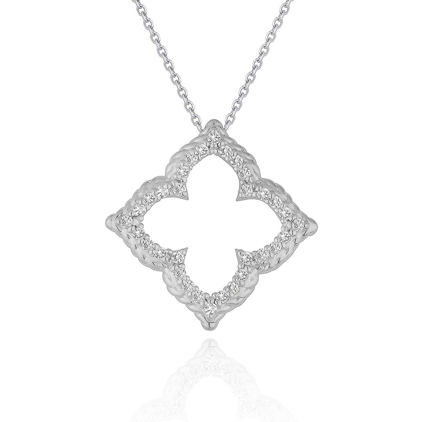 14k White Gold Diamond Cut-out Flower Pendant (1/3 cttw)