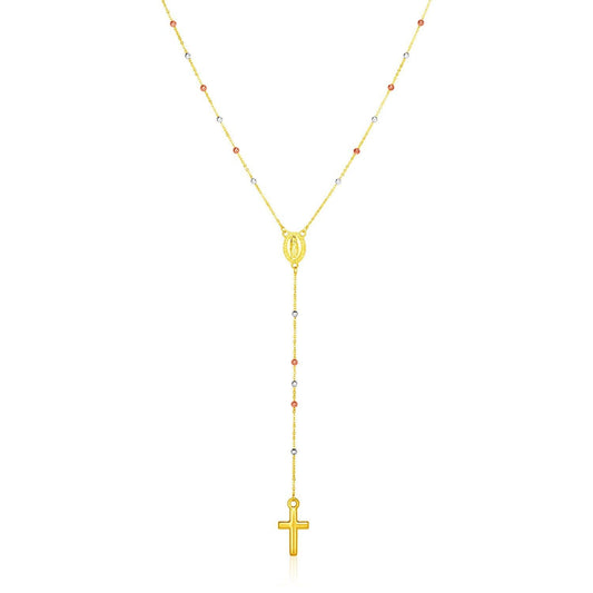 14k Tri Color Gold Lariat Rosary Necklace
