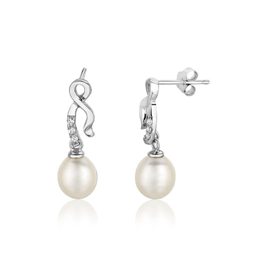Sterling Silver Earrings with Twist Motif and Freshwater Pearls